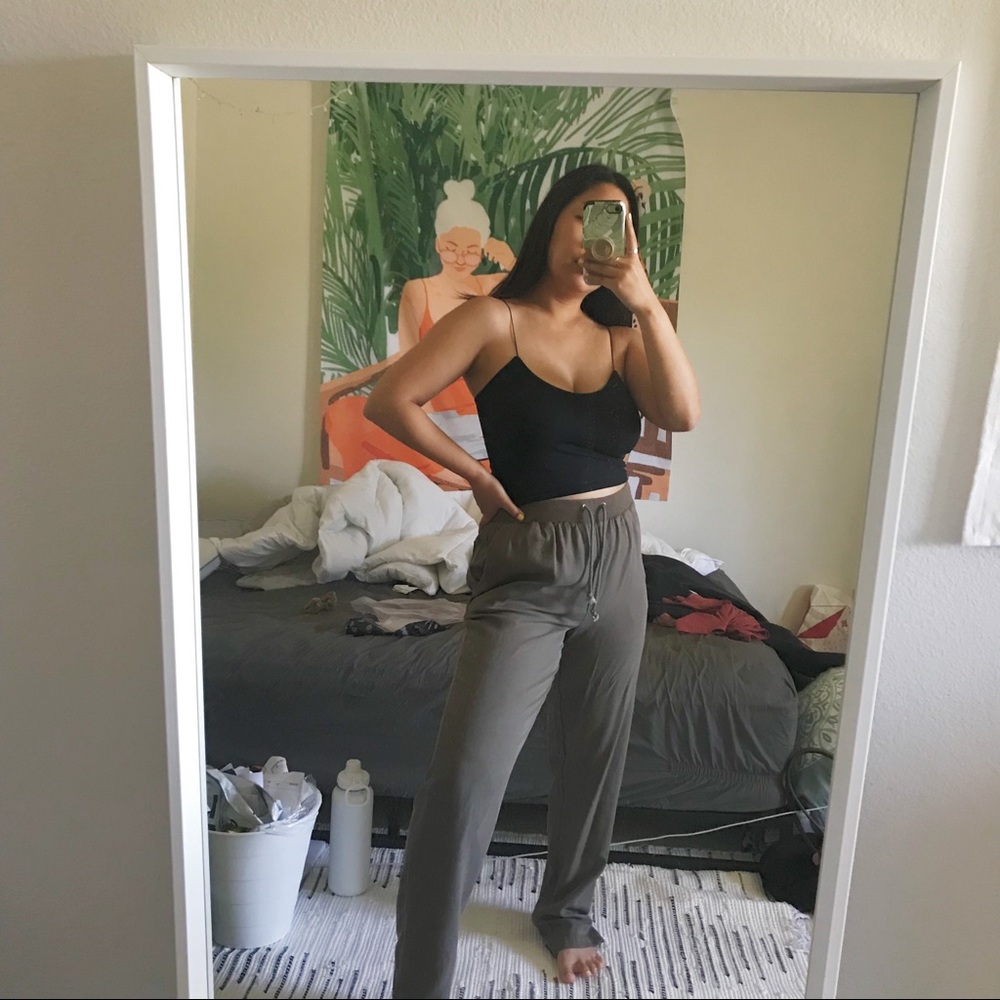 dark olive green flowy pants